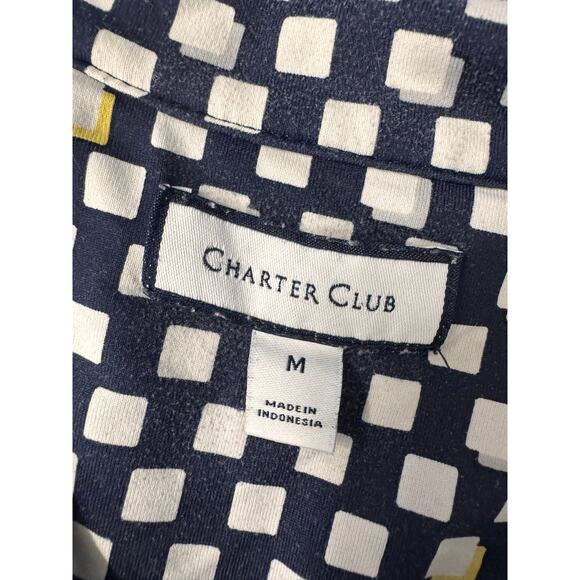 Charter Club Womens Medium Quarter Zip Blue White Check Shirt Nylon Spandex - Picture 3 of 7